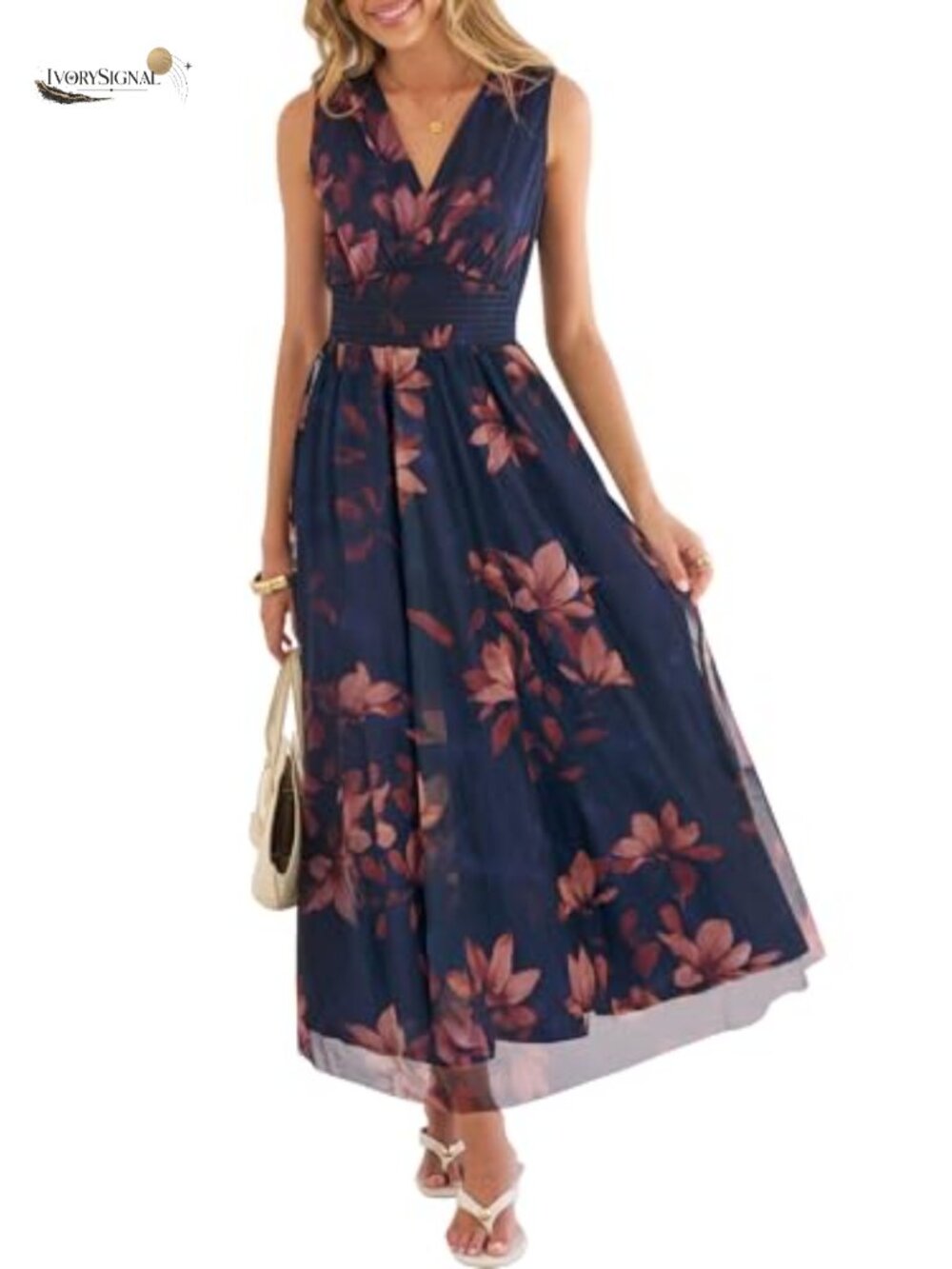 Women's Floral Tulle A-Line Sleeveless Maxi Wedding Guest Dress